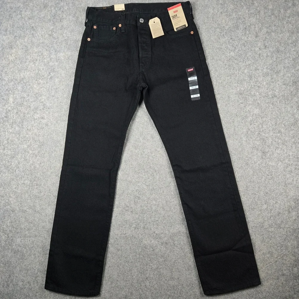 Levis 501 Original Jeans Mens 30x30 Black Denim Straight Leg Button Fly NEW